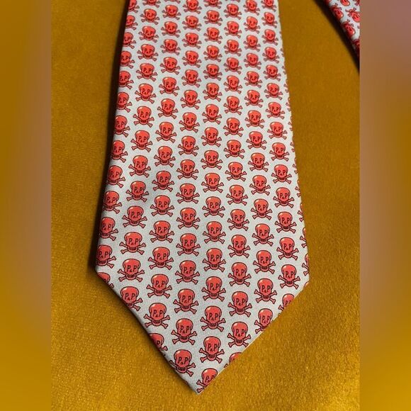 Prep & Pauper Philadelphia Silk Necktie Skull Crossbone Print - Picture 3 of 6